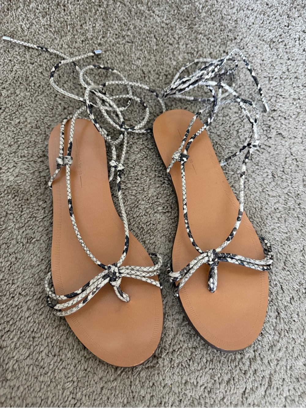 Bershka snake leather print Lace Up Sandals